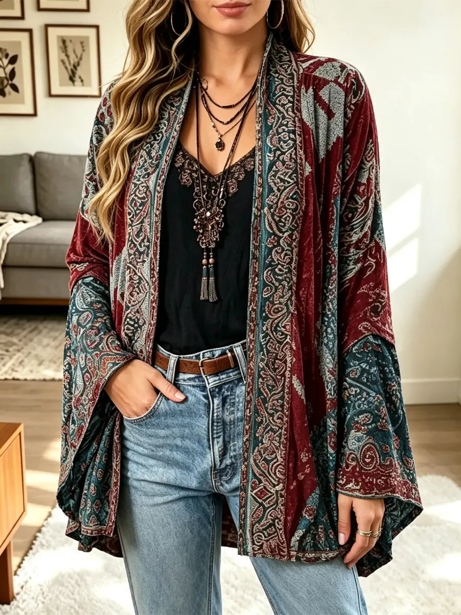 Retro Ethnic Floral Pattern Art Casual Stylish Long Sleeve Cardigan Coat