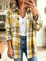 Women's Plaid Long-sleeve Collared Cardigan Top