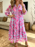 Women's Floral Print Tie-Neck Tiered Maxi Dress