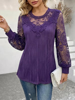 Retro Floral Lace Hollow Patchwork Long Sleeve Casual Stylish Shirt