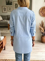 Women's Sculptural Metallic Button Longline Shirt