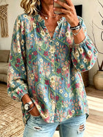 Women's Floral Patchwork Button-Down Blouse