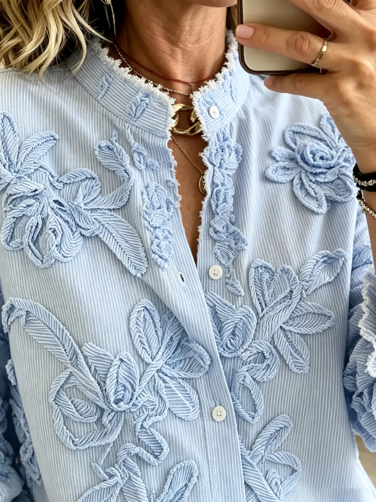 Women's Textured Floral Button-Down Shirt