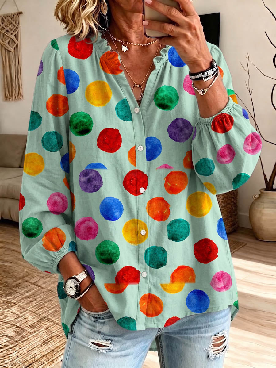 Vintage Elegant Button Long Sleeve Patterned Shirt