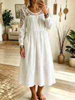 Women's Crochet Cutout Yoke Midi Dress