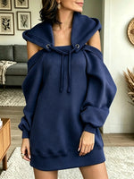 Women's Cold-Shoulder Hooded Sweatshirt Mini Dress
