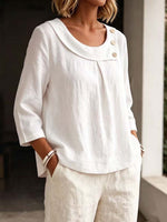 Elegant Round Collar Stylish 3/4 Sleeve Art Casual Cotton Linen Shirt