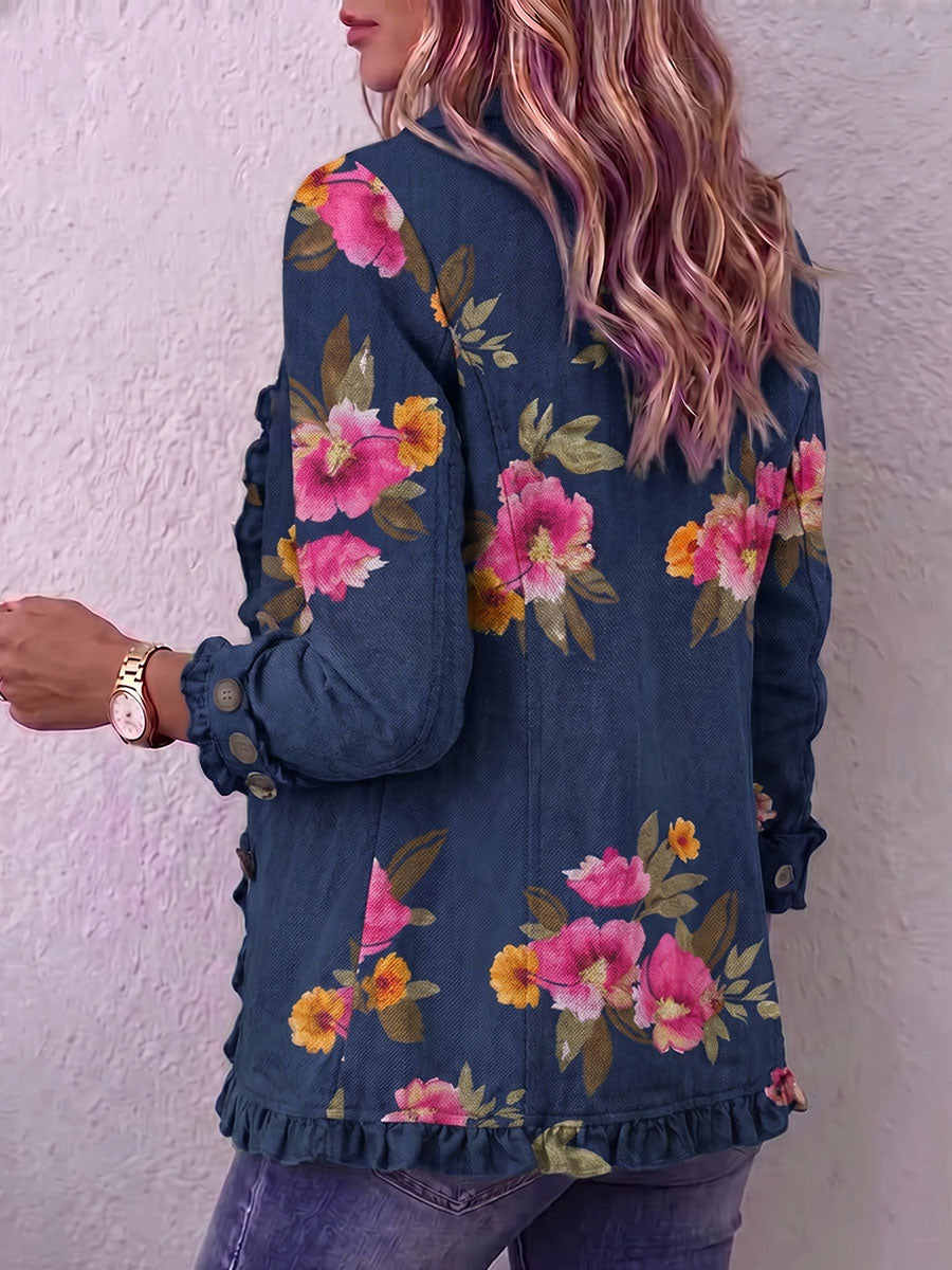Vintage Elegant Pattern Patchwork Ruffled Jacket