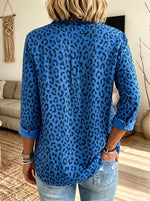 Women's Leopard Print Button Down Long Sleeve Shirt, Casual Lapel Loose Blouse Top