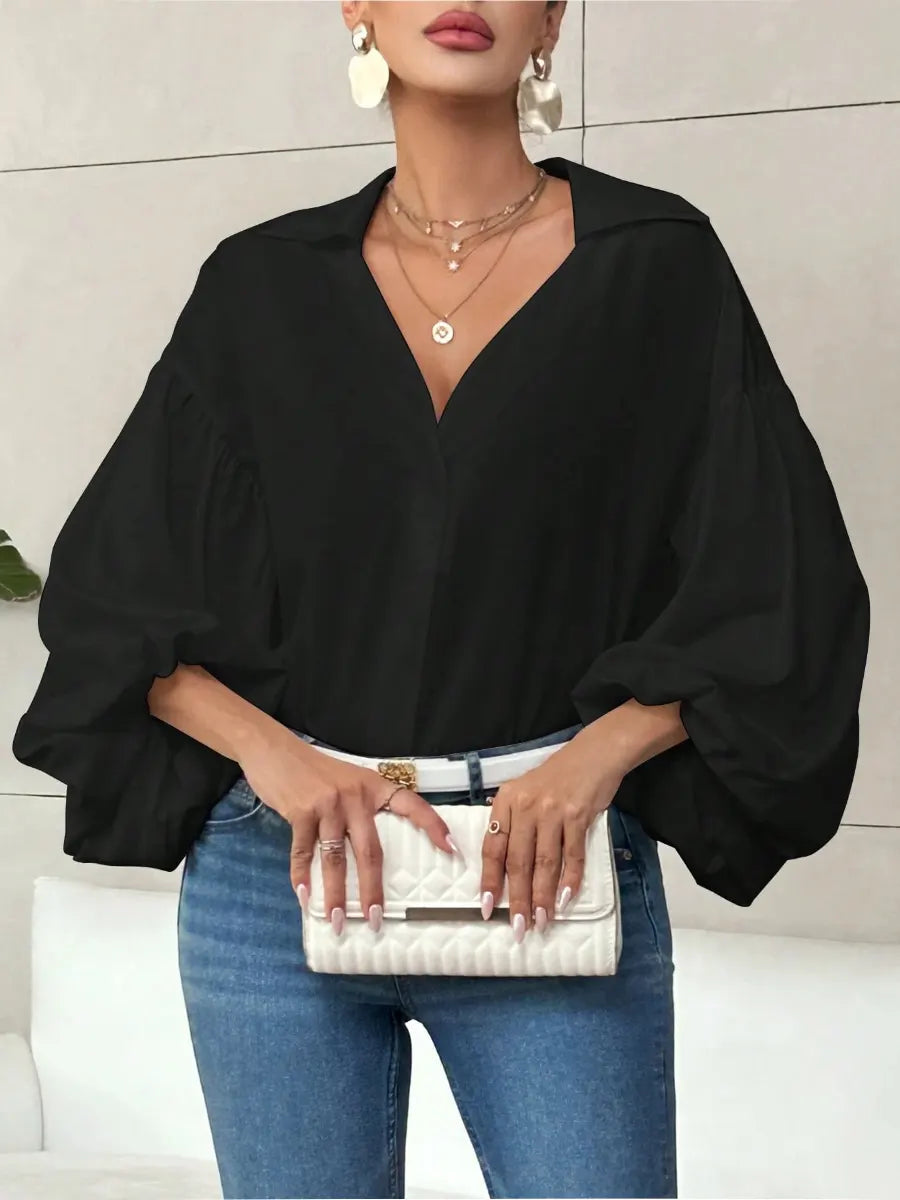 Retro Elegant Balloon Sleeves Art Casual Stylish Lapel Cotton Shirt