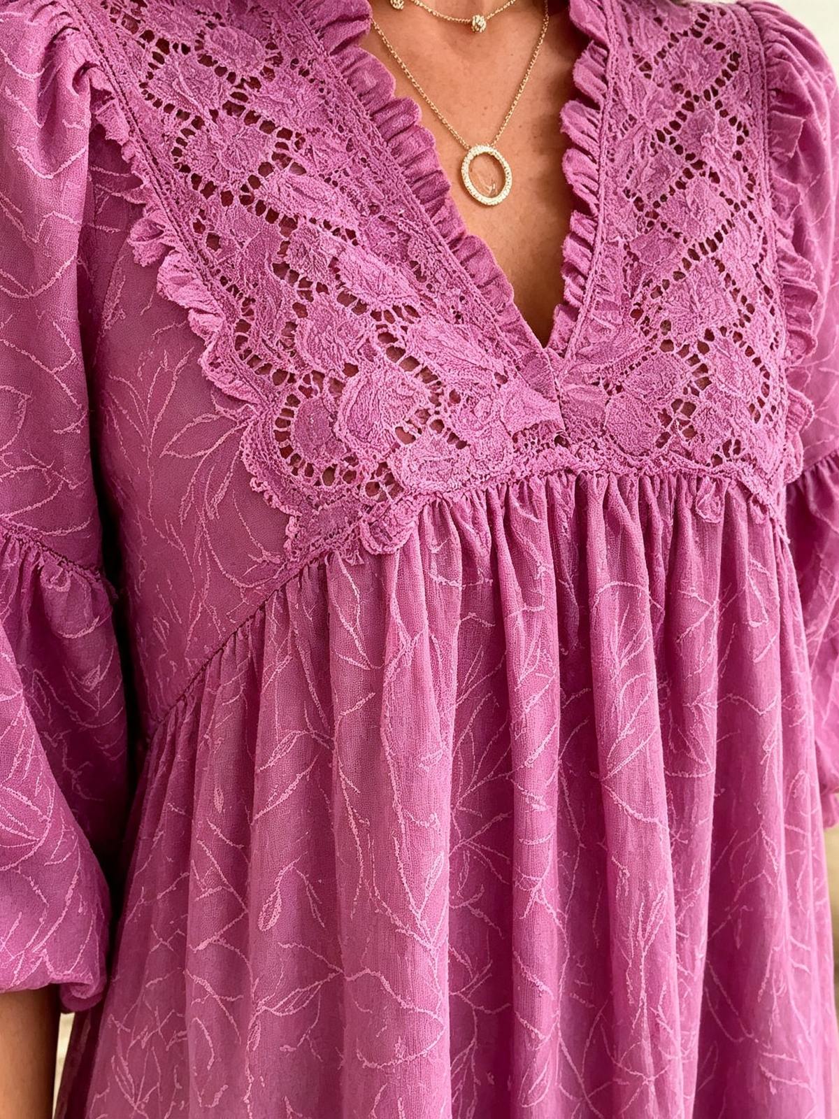 Women's Lace Trim Ruffle Sleeve Mini Dress