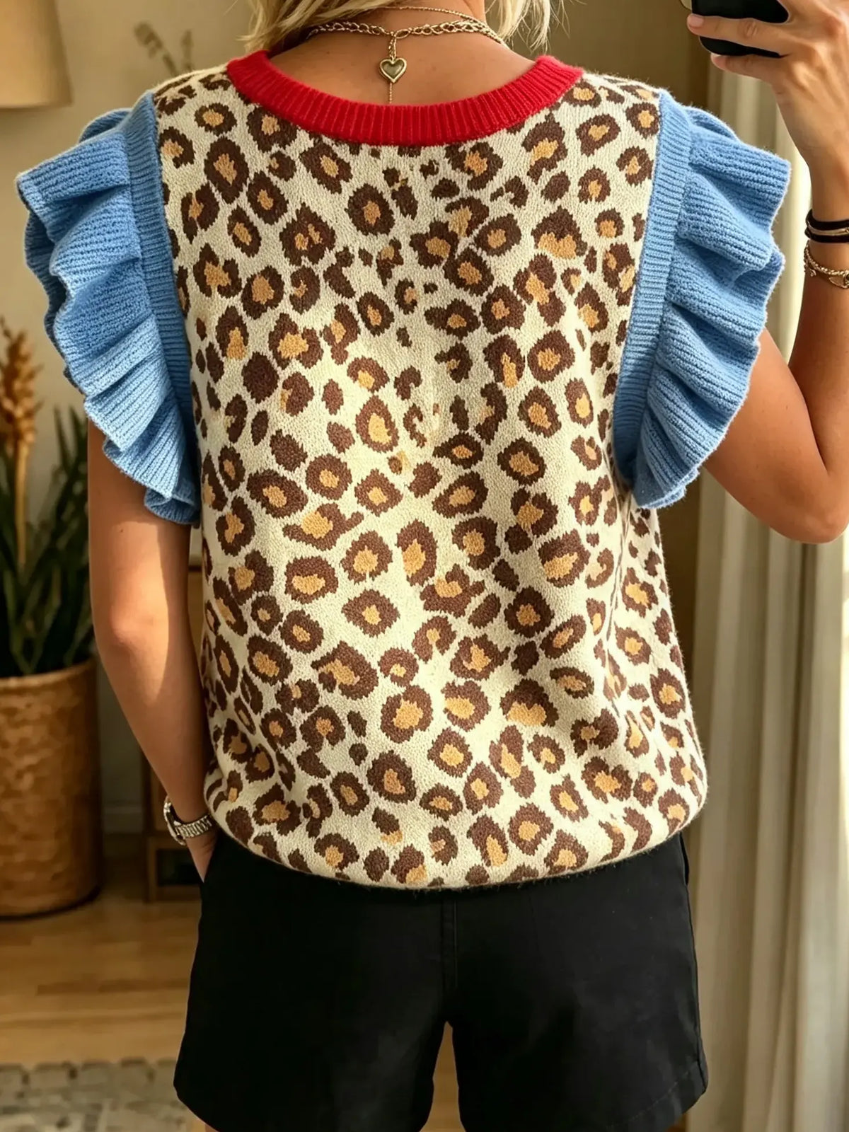 Women's Color-Block Leopard Knit Vest
