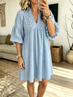 Women's Lace Trim Ruffle Sleeve Mini Dress