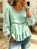 Women's Cutout Eyelet Peplum Blouse