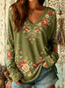 Women's Vintage Floral Border Print V-Neck Top