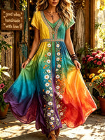 Women's Rainbow Floral Print Maxi Dress