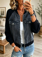 Women's Knit Sleeved Denim Bomber Jacket