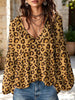 Women's Leopard Pattern Art Print Ruffle Casual Long Sleeve Cotton Linen Shirt