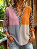 Vintage Elegant Color Blocked Pattern Print Long Sleeve Shirt