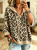 Women Leopard Print 3/4 Sleeve Hooded Knit Top