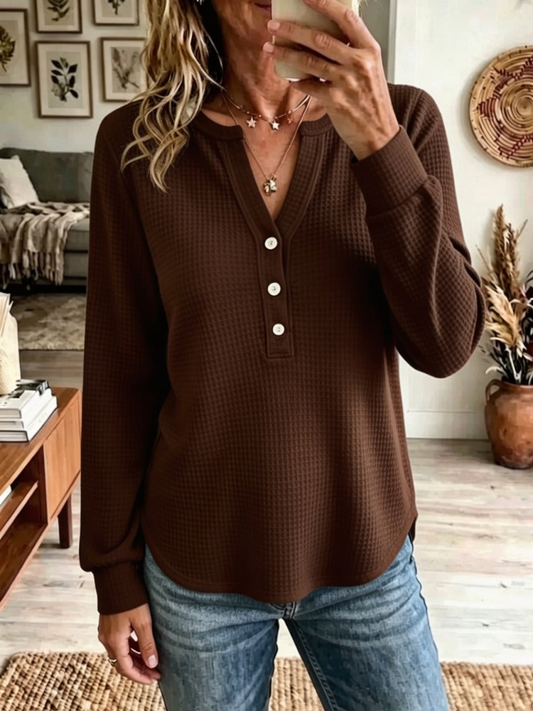 Women's Waffle Knit Henley Top