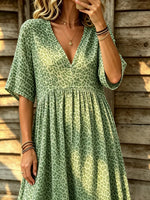 Women's Light Green Leopard Print V-Neck Empire Waist Maxi Dress