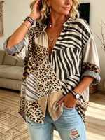 Retro Leopard Patchwork Pattern Art Print Casual Long Sleeve Cotton Linen Shirt