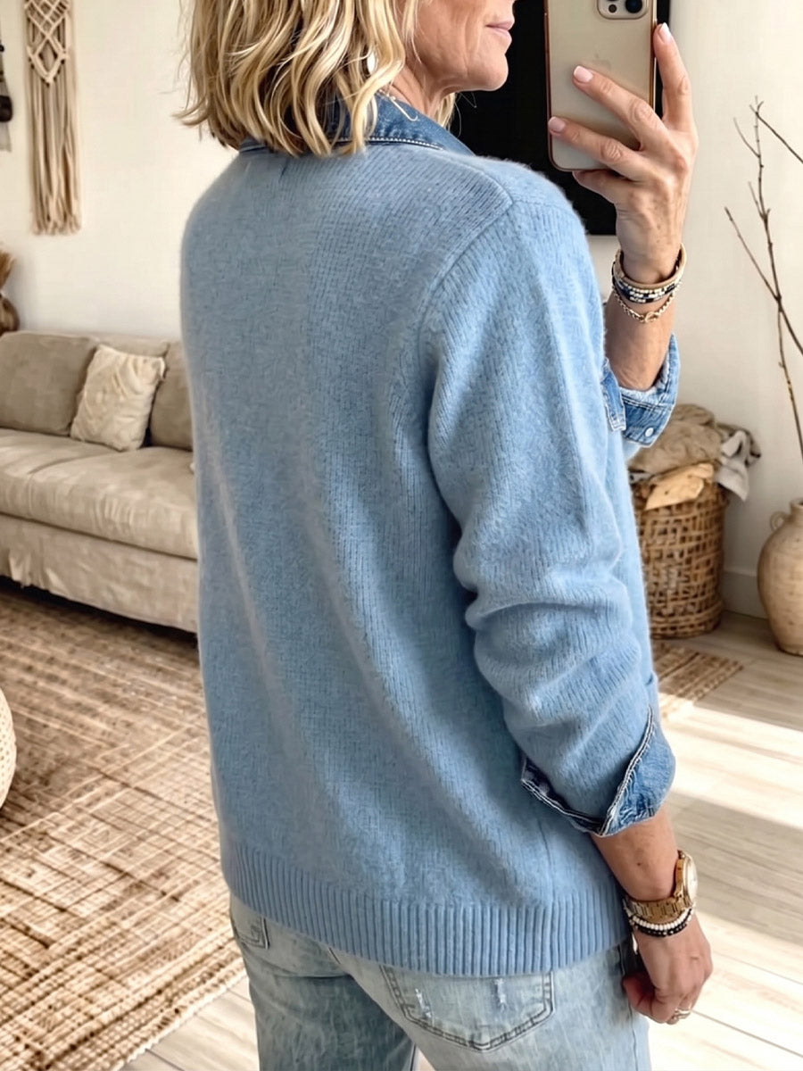 Vintage Elegant Denim Patchwork Sweater