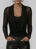 Women's Swing Neck Long-sleeved Casual Loose-fitting Sheer Mesh Top