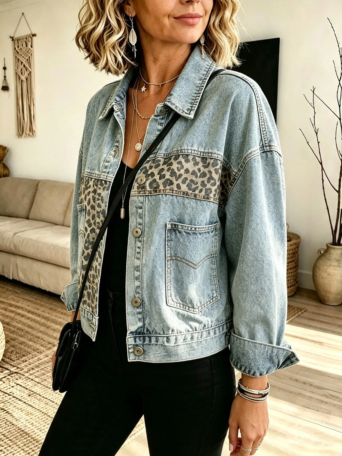 Women's Leopard Patch Denim Jacket
