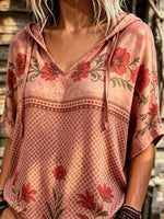 Women's Geometric Floral Print Short Sleeve Top