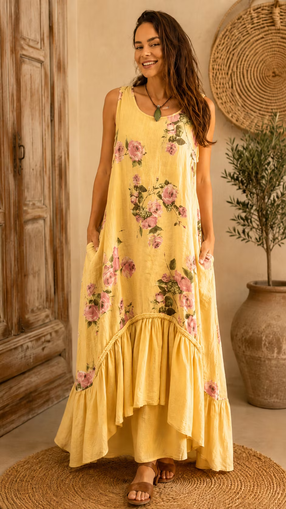 Women's High-Low Floral Tank Maxi Dress