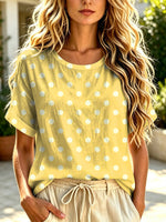 Women's Polka Dot Art Print Casual Short Sleeve Linen T-Shirt