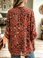 Women's Terracotta Leopard Print Button Blouse