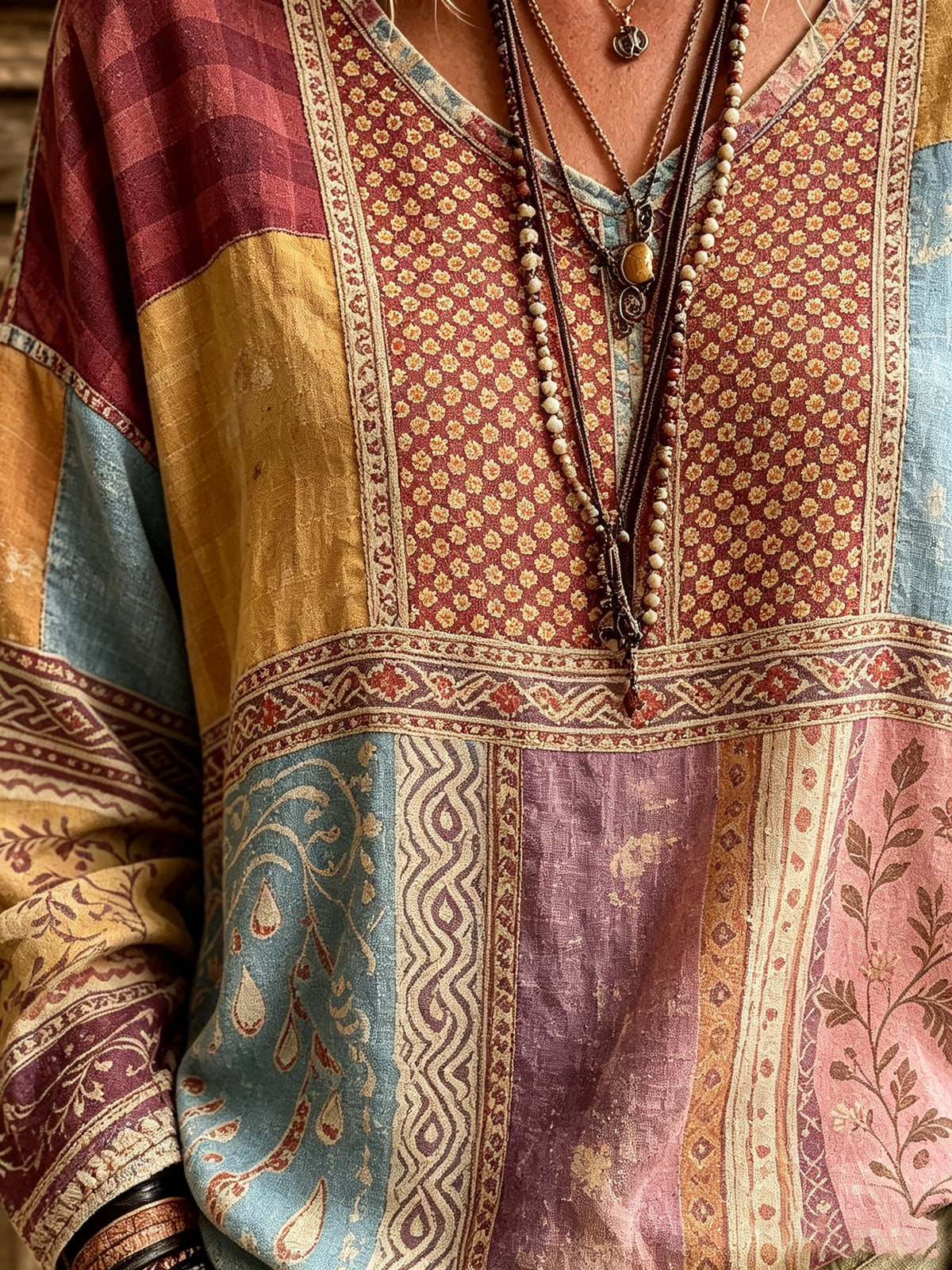 Women's Tribal Patchwork Print Top