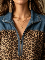 Women's Denim Leopard Maxi Dress