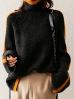 Women Turtleneck Color‑Block Raglan Sleeve Knit Sweater