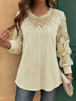 Retro Floral Lace Hollow Patchwork Long Sleeve Casual Stylish Shirt