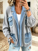 Women's Denim Trim Patchwork Knit Cardigan