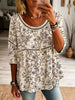 Retro Floral Pattern Art Print Casual Hollow Short Sleeve Cotton Linen Shirt